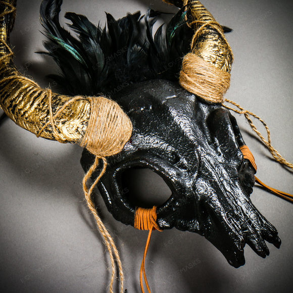 Antelope Devil Gold Horns Animal Skull Ghost Masquerade Mask - Black - Picture 7 of 10